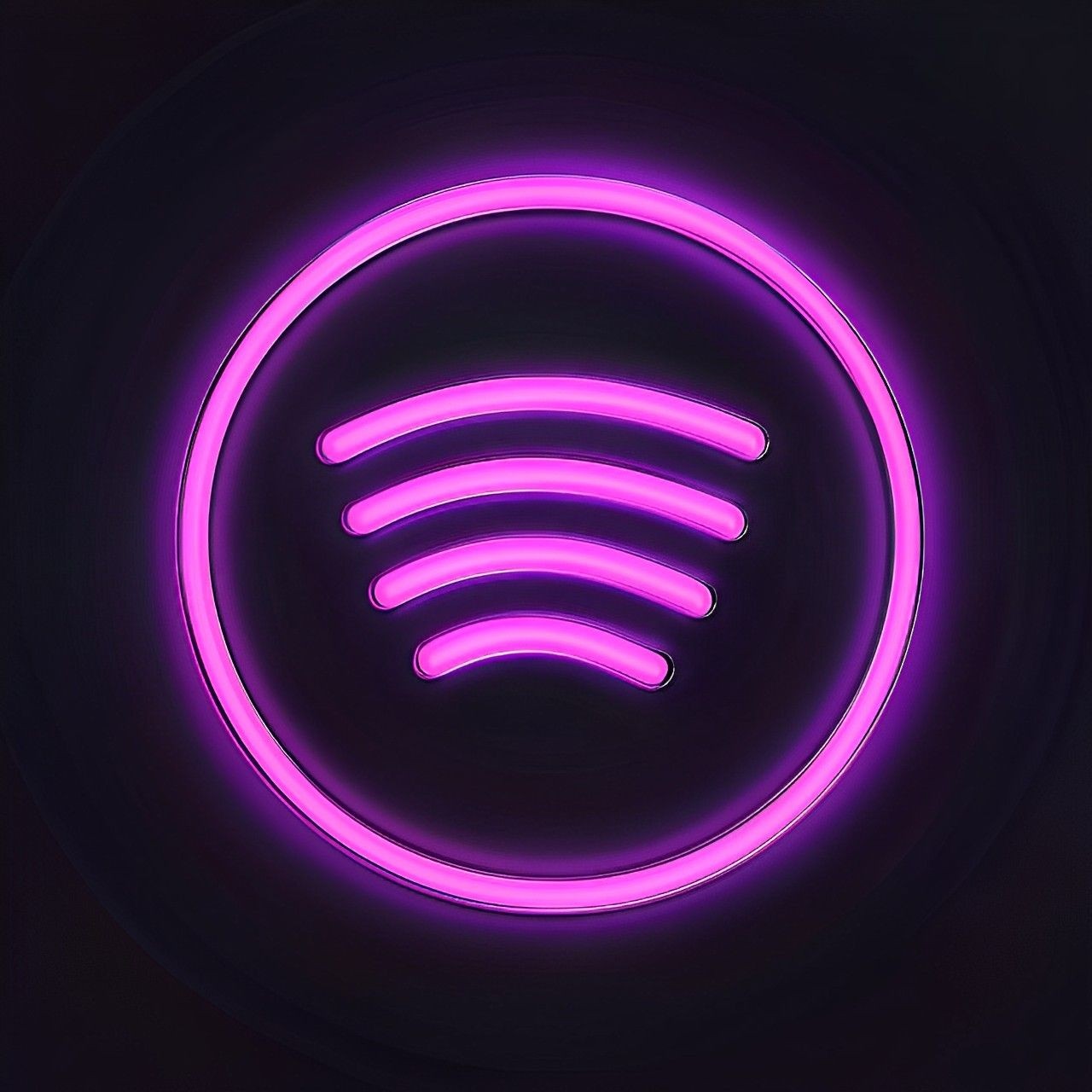 Neon pink circle with curved lines inside, glowing against a dark background.